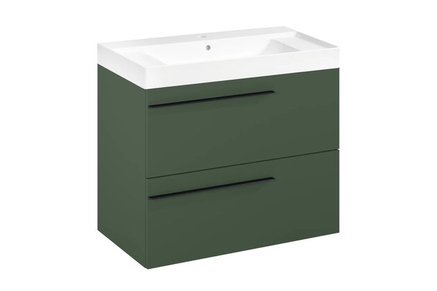 Nábytkový set Laufen Ardo 80, skříňka 80 pod umyvadlo lesní zelená mat, umyvadlo Ardo 80 nábytkové bílé, madlo černá mat