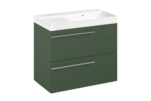 Nábytkový set Laufen Ardo 80, skříňka 80 pod umyvadlo lesní zelená mat, umyvadlo Ardo 80 nábytkové pravé bílé, madlo chrom