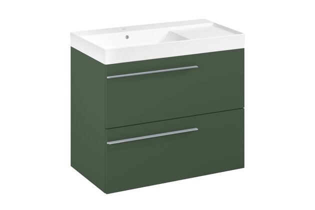Nábytkový set Laufen Ardo 80, skříňka 80 pod umyvadlo lesní zelená mat, umyvadlo Ardo 80 nábytkové levé bílé, madlo chrom