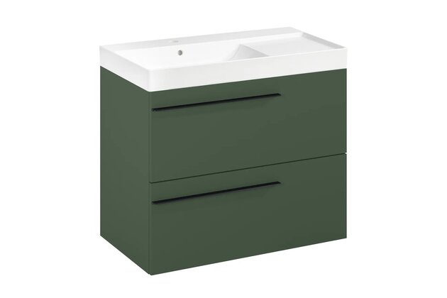 Nábytkový set Laufen Ardo 80, skříňka 80 pod umyvadlo lesní zelená mat, umyvadlo Ardo 80 nábytkové levé bílé, madlo černá mat