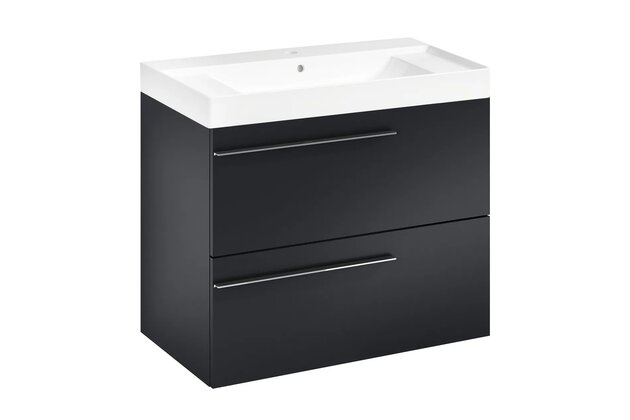 Nábytkový set Laufen Ardo 80, skříňka 80 pod umyvadlo černá mat, umyvadlo Ardo 80 nábytkové bílé, madlo chrom