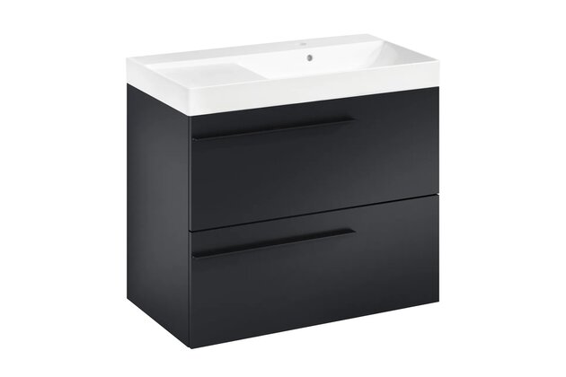 Nábytkový set Laufen Ardo 80, skříňka 80 pod umyvadlo černá mat, umyvadlo Ardo 80 nábytkové pravé bílé, madlo černá mat