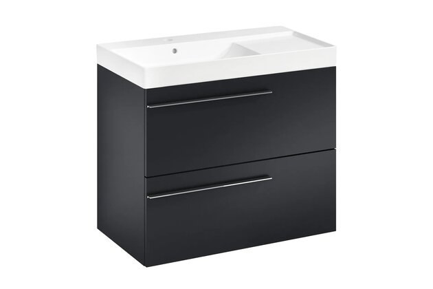 Nábytkový set Laufen Ardo 80, skříňka 80 pod umyvadlo černá mat, umyvadlo Ardo 80 nábytkové levé bílé, madlo chrom