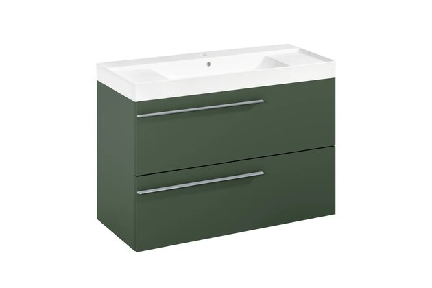 Nábytkový set Laufen Ardo 100, skříňka 100 pod umyvadlo lesní zelená mat, umyvadlo Ardo 100 nábytkové bílé, madlo chrom