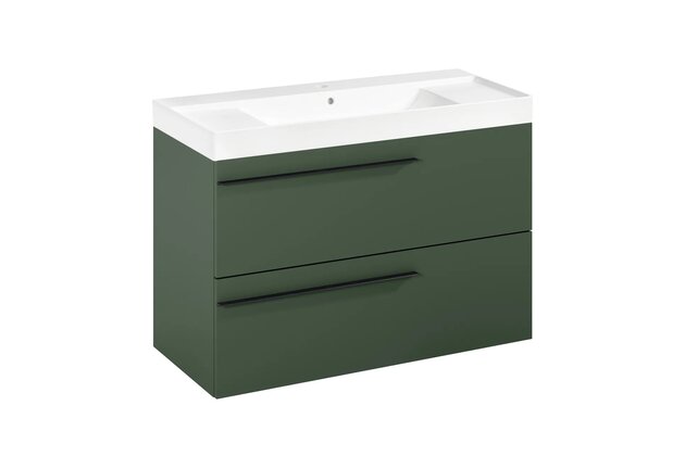 Nábytkový set Laufen Ardo 100, skříňka 100 pod umyvadlo lesní zelená mat, umyvadlo Ardo 100 nábytkové bílé, madlo černá mat