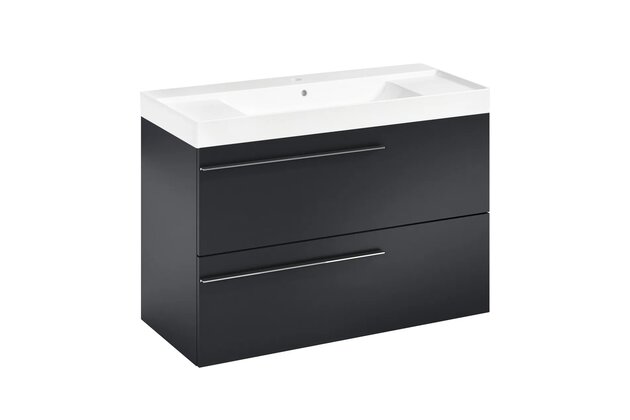 Nábytkový set Laufen Ardo 100, skříňka 100 pod umyvadlo černá mat, umyvadlo Ardo 100 nábytkové bílé, madlo chrom