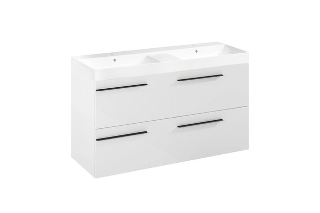 Nábytkový set Laufen Ardo 120, skříňka 120 pod umyvadlo bílá lesk, umyvadlo Ardo 120 nábytkové bílé, madlo černá mat