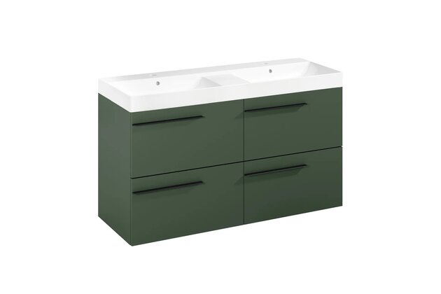 Nábytkový set Laufen Ardo 120, skříňka 120 pod umyvadlo lesní zelená mat, umyvadlo Ardo 120 nábytkové bílé, madlo černá mat