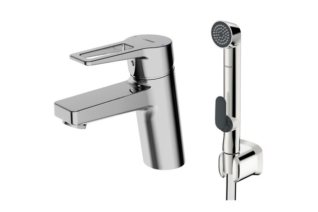 Baterie Hansa Twist umyvadlová stojánková s bidetovou sprškou chrom, 09302205
