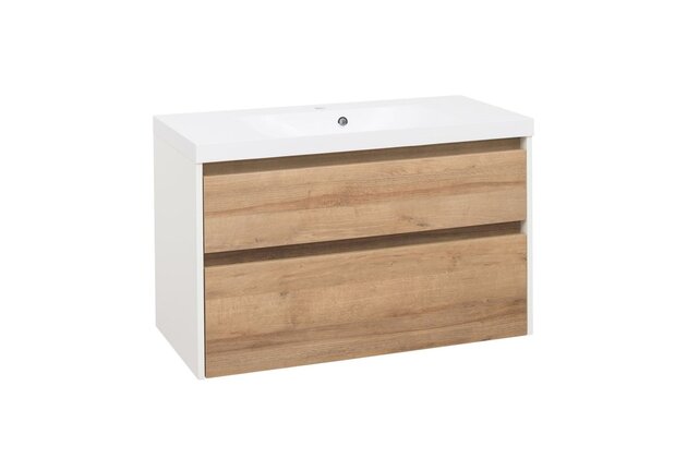 Skříňka EBS Duomo 101 s umyvadlem, bílá lesk/dub Riviera, DUOMO101K