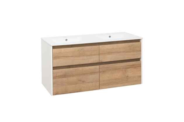 Skříňka EBS Duomo 121 s umyvadlem slim, bílá lesk/dub Riviera, DUOMOSL121K