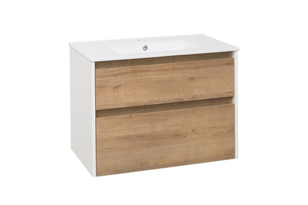 Skříňka EBS Duomo 81 s umyvadlem slim, bílá lesk/dub Riviera, DUOMOSL81K