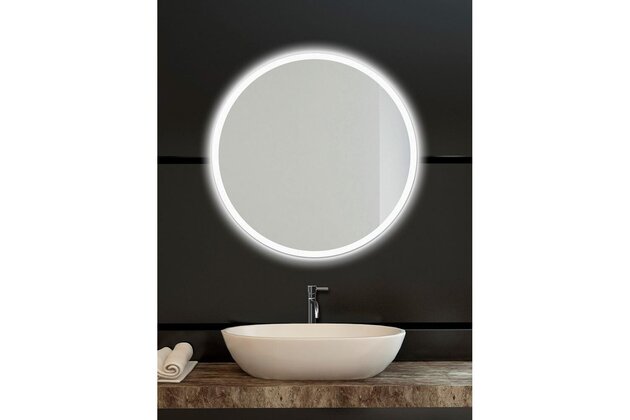 Zrcadlo EBS Naga 80, s LED podsvíceným pískovaným okrajem, NAGA80