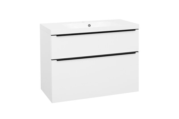 Skříňka EBS Nevio B 101 s umyvadlem, černý úchyt, bílá lesk, NEVIO101CB