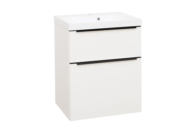 Skříňka EBS Nevio B 61 s umyvadlem, černý úchyt, bílá lesk, NEVIO61CB