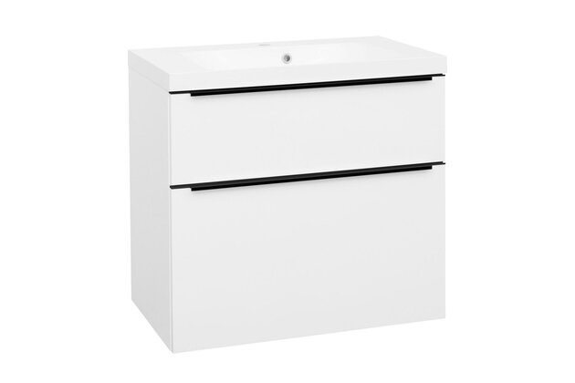 Skříňka EBS Nevio B 81 s umyvadlem, černý úchyt, bílá lesk, NEVIO81CB