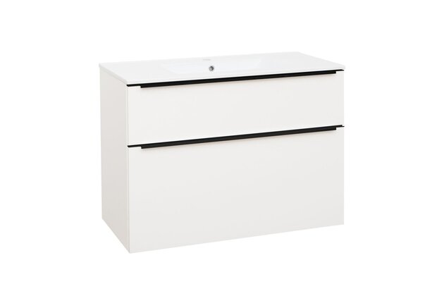 Skříňka EBS Nevio B 101 s umyvadlem slim, černý úchyt, bílá lesk, NEVIOSL101CB