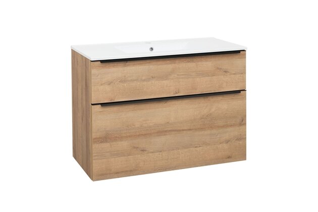 Skříňka EBS Nevio B 101 s umyvadlem slim, černý úchyt, dub Riviera, NEVIOSL101CD