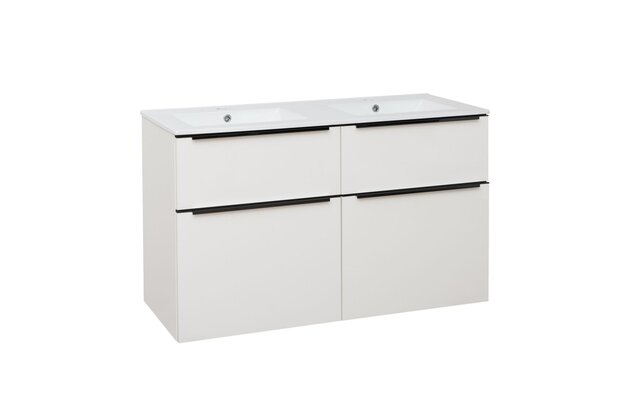 Skříňka EBS Nevio B 121 s umyvadlem slim, černý úchyt, bílá lesk, NEVIOSL121CB