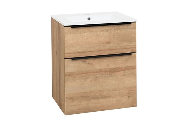 Skříňka EBS Nevio B 61 s umyvadlem slim, černý úchyt, dub Riviera, NEVIOSL61CD