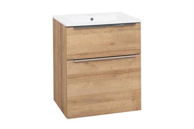 Skříňka EBS Nevio 61 s umyvadlem slim, dub Riviera, NEVIOSL61D