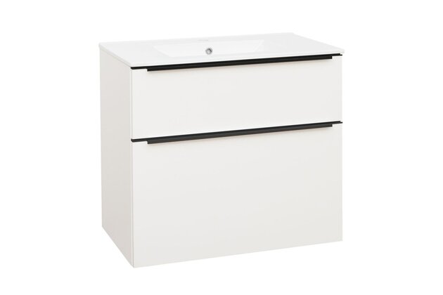 Skříňka EBS Nevio B 81 s umyvadlem slim, černý úchyt, bílá lesk, NEVIOSL81CB