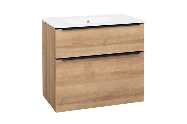 Skříňka EBS Nevio B 81 s umyvadlem slim, černý úchyt, dub Riviera, NEVIOSL81CD