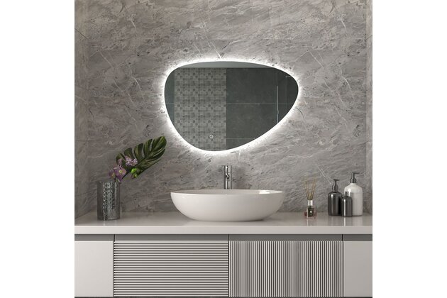 Zrcadlo EBS Pluto 80 asymetrické, s LED osvětlením na dotykové tlačítko, PLUTOZ8055