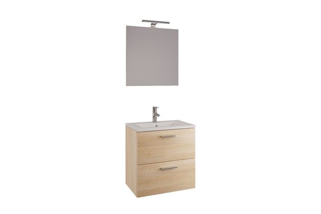 Skříňka EBS Tami 60 s umyvadlem, zrcadlem a osvětlením, dub Nagano, TAMISET61D