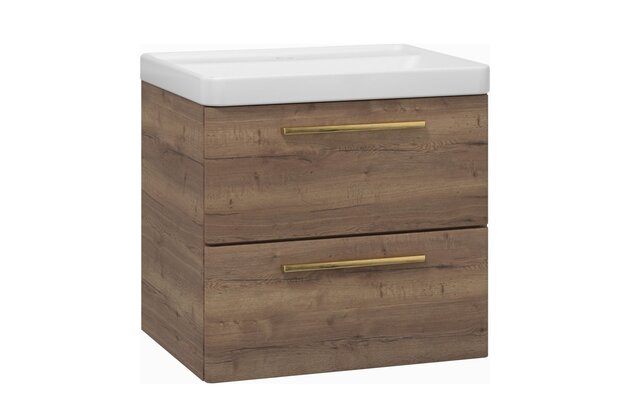 Skříňka EBS Urban 61 s umyvadlem, dub Halifax/madlo zlatá k artáčovaná, URBAN60DHZ