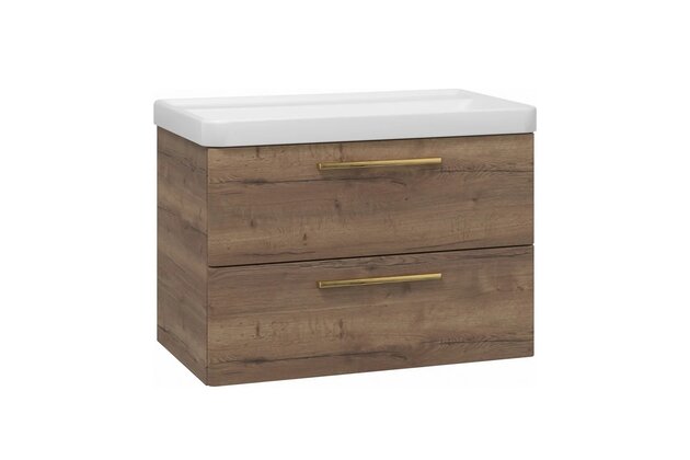 Skříňka EBS Urban 81 s umyvadlem, dub Halifax/madlo zlatá kartáčovaná, URBAN80DHZ