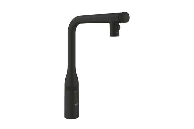 Baterie Grohe dřezová, vytahovací koncovka, dva proudy, phantom black, 31892KF0