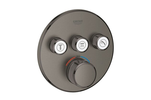 Baterie Grohe SmartControl sprchová podomítková termostatická, bez tělesa, s 3 ventily, hard graphite kartáčovaný, 29121AL0