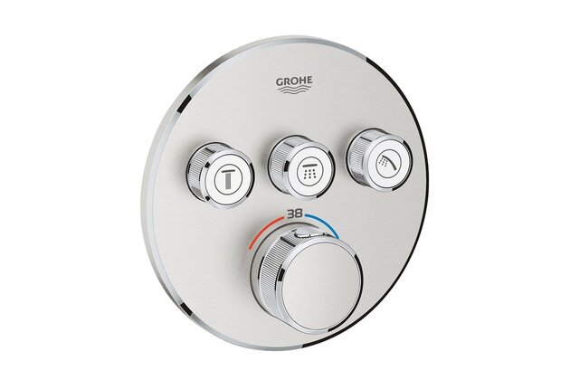 Baterie Grohe SmartControl sprchová podomítková termostatická, bez tělesa, s 3 ventily, supersteel - infinity, 29121DC0