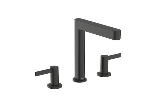 Baterie Hansgrohe Finoris umyvadlová, 3otvorová, 160, s odtokovou soupravou, Push-Open, černý chrom kartáčovaný, 76034340