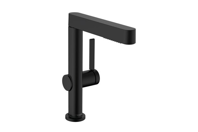 Baterie Hansgrohe Finoris umyvadlová, páková, 230, s vytahovací sprškou, 2jet, s odtokovou soupravou, Push-Open, černá mat, 76063670