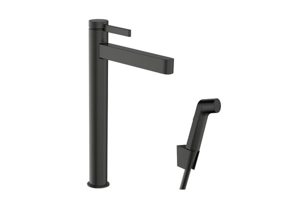 Baterie Hansgrohe Finoris umyvadlová, páková, 260, s bidetovou sprškou, černý chrom kartáčovaný, 76220340