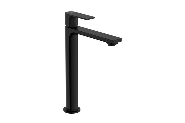 Baterie Hansgrohe Rebris E umyvadlová, vysoká, CoolStart, se syntetickou výpustí, černá mat, 72581670