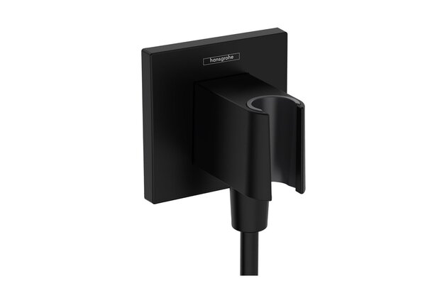 Držák sprchy Hansgrohe FixFit E, s přípojkou hadice, černá mat, 26889670