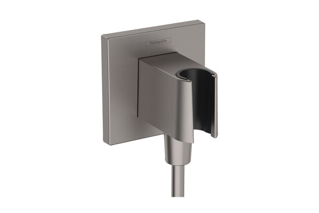 Držák sprchy Hansgrohe FixFit E, s přípojkou hadice, černý chrom kartáčovaný, 26889340