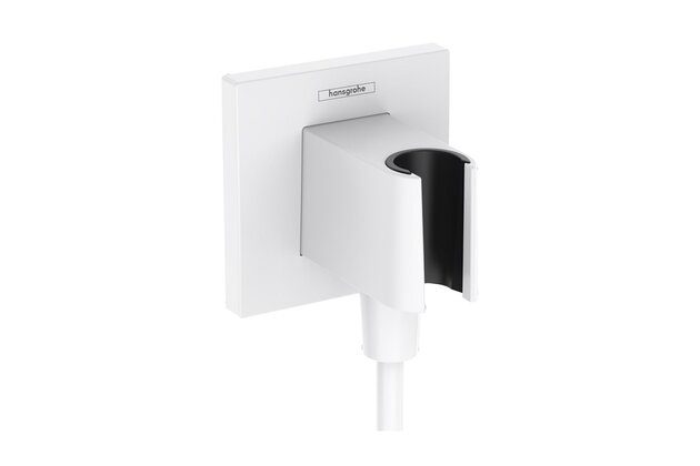 Držák sprchy Hansgrohe FixFit E, s přípojkou hadice, bílá mat, 26889700