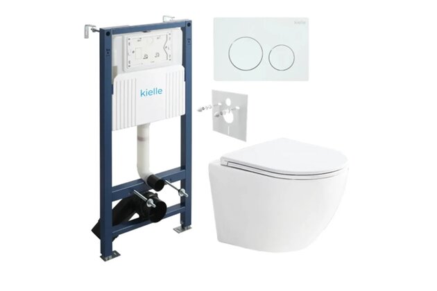 Set předstěnové instalace Kielle Genesis + vortex WC se sedátkem EBS Urban + tlačítko Gemini, bílá lesk, KKE028