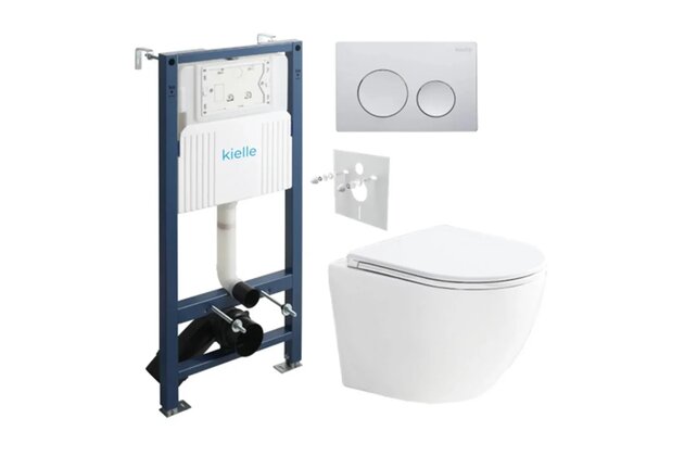 Set předstěnové instalace Kielle Genesis + vortex WC se sedátkem EBS Urban + tlačítko Gemini, chrom lesk, KKE029