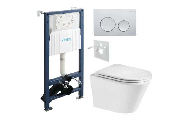 Set předstěnové instalace Kielle Genesis + vortex WC se sedátkem EBS Spinex + tlačítko Gemini, chrom lesk, KKE038