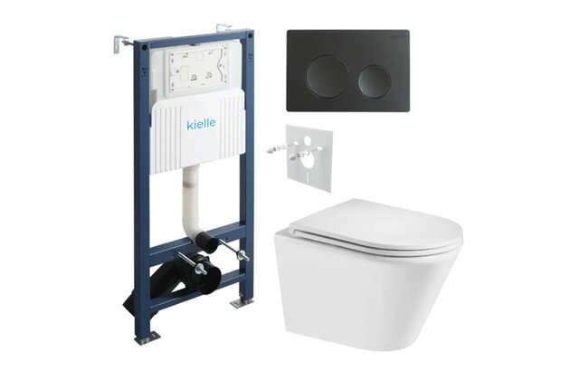 Set předstěnové instalace Kielle Genesis + vortex WC se sedátkem EBS Spinex + tlačítko Gemini, černá mat, KKE039