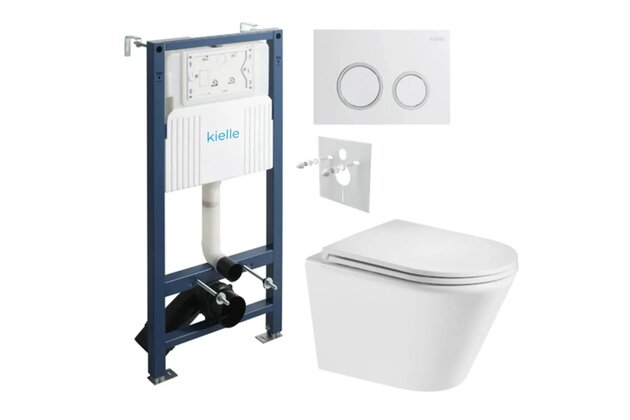 Set předstěnové instalace Kielle Genesis + vortex WC se sedátkem EBS Spinex + tlačítko Gemini, bílá lesk/chrom, KKE040