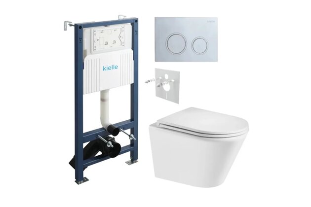 Set předstěnové instalace Kielle Genesis + vortex WC se sedátkem EBS Spinex + tlačítko Gemini, chrom lesk, KKE041