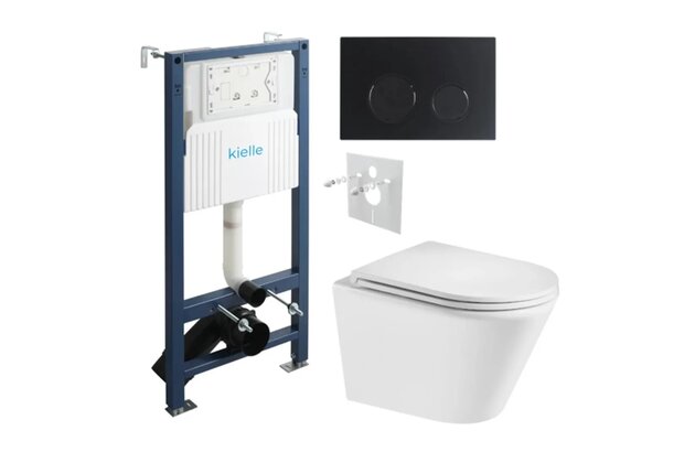 Set předstěnové instalace Kielle Genesis + vortex WC se sedátkem EBS Spinex + tlačítko Gemini, černá mat, KKE042
