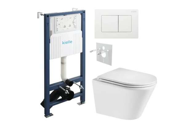 Set předstěnové instalace Kielle Genesis + vortex WC se sedátkem EBS Spinex + tlačítko Gemini, bílá lesk, KKE043