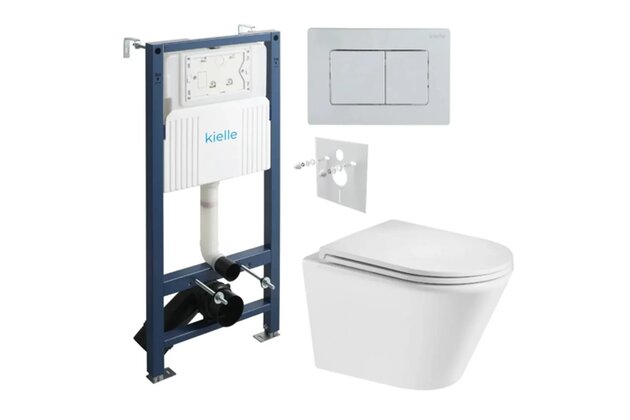 Set předstěnové instalace Kielle Genesis + vortex WC se sedátkem EBS Spinex + tlačítko Gemini, chrom lesk, KKE044